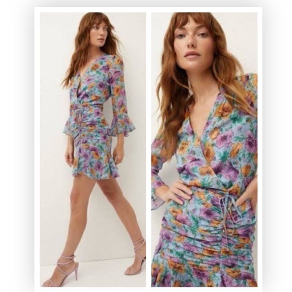 Veronica Beard Sean Floral-Printed Ruched Dress Size 4 NWT $598